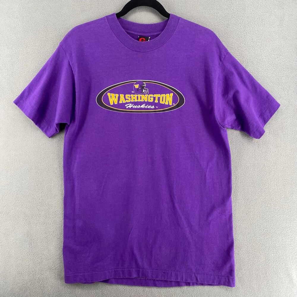Vtg Crown Prince Washington Huskies T Shirt Single Stitch M Purple NCAA Football